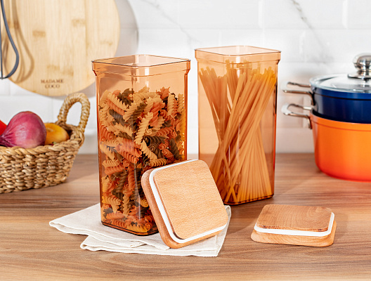Набор контейнеров для хранения Kaviera Wooden Lid из 2 шт., 1,5 л. - дерево, пластик