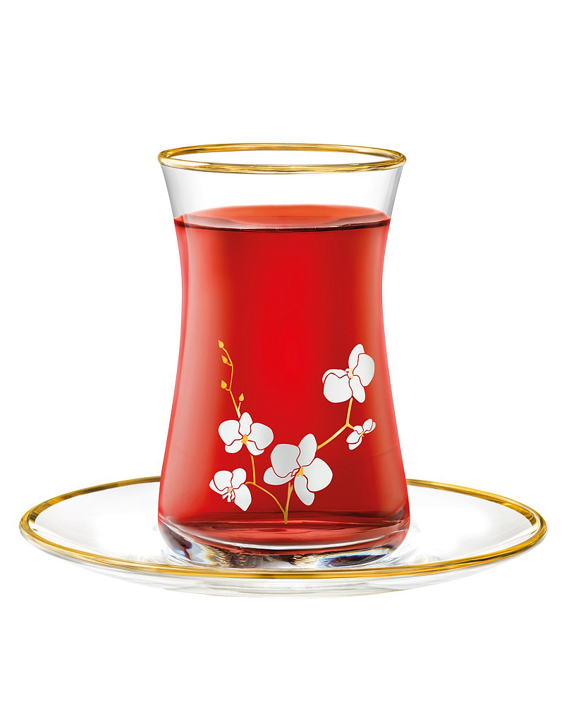 Набор стеклянных чашек и блюдец Gemma Branche D'Amour Gold из 6 шт., 170 мл