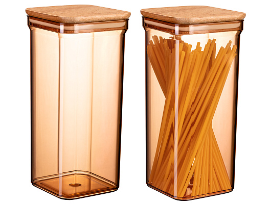Набор контейнеров для хранения Kaviera Wooden Lid из 2 шт., 1,5 л. - дерево, пластик
