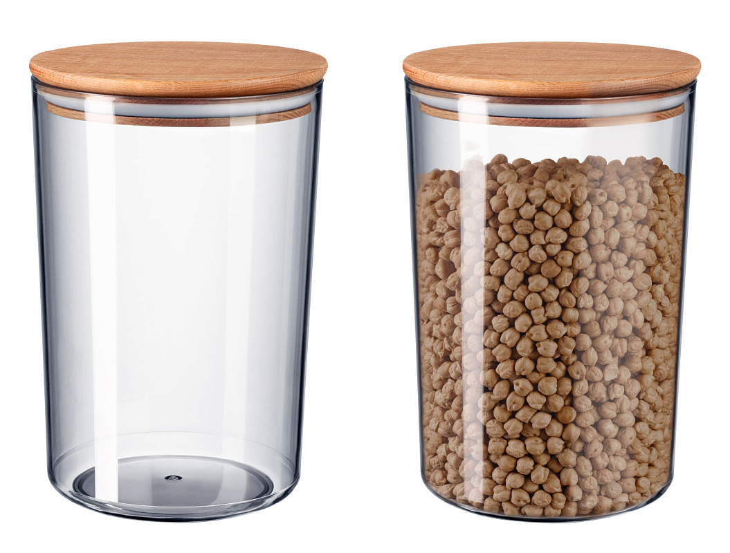 Набор контейнеров для хранения Yuviera Wooden Lid из 2 шт., 2,3 л. - дерево, пластик