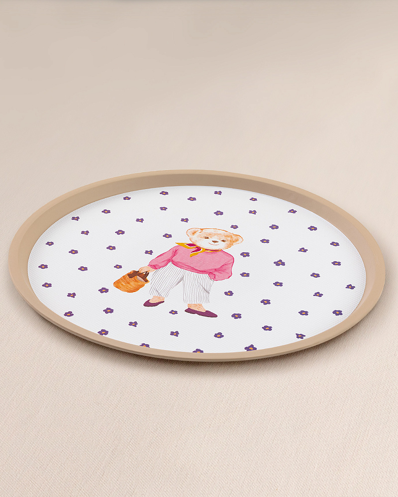 Круглый поднос Patrice Bear 36x36x1,5 см. - бежевый / белый