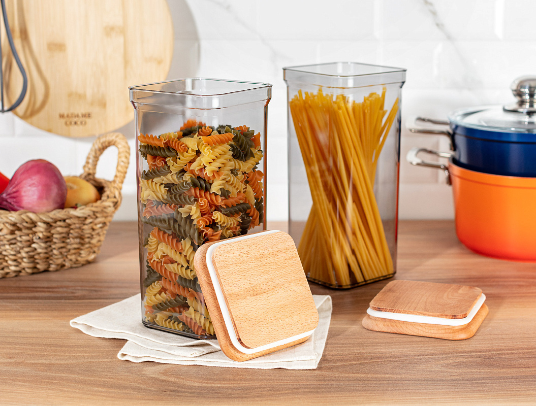 Контейнеры для хранения Kaviera Wooden Lid из 2 шт., 1,5 л. - дерево, пластик