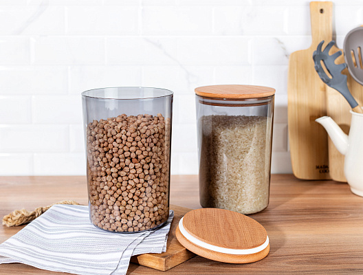 Набор контейнеров для хранения Yuviera Wooden Lid из 2 шт., 2,3 л. - дерево, пластик