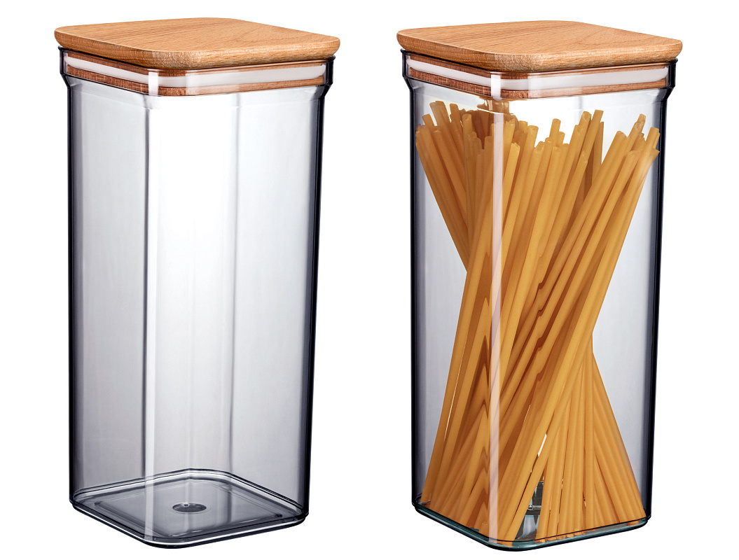 Контейнеры для хранения Kaviera Wooden Lid из 2 шт., 1,5 л. - дерево, пластик